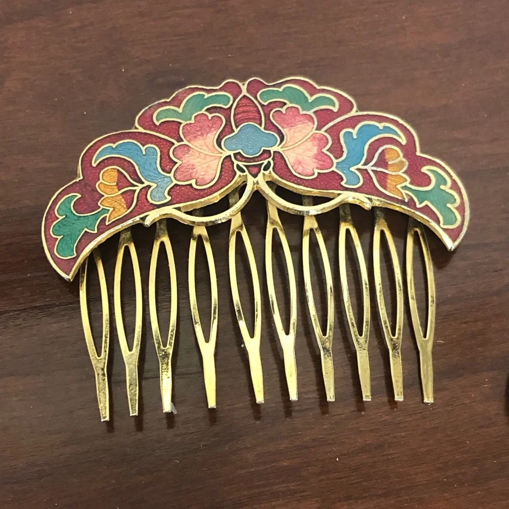 Vintage Butterfly Cloisonné Hair Combs